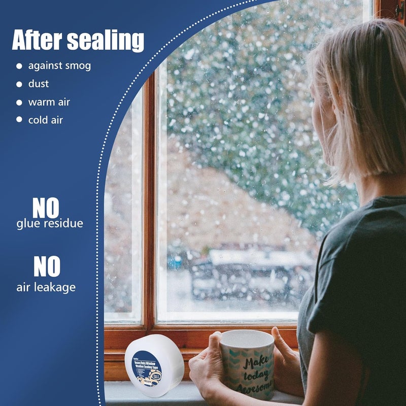 Breliter Heavy Duty Window Weather Sealing Tape - Transparent Window Tape for Winter and AC Insulation, No Mess Winter Window Seal Kit - 3 Inch Wide 180 FT Long - Image 3